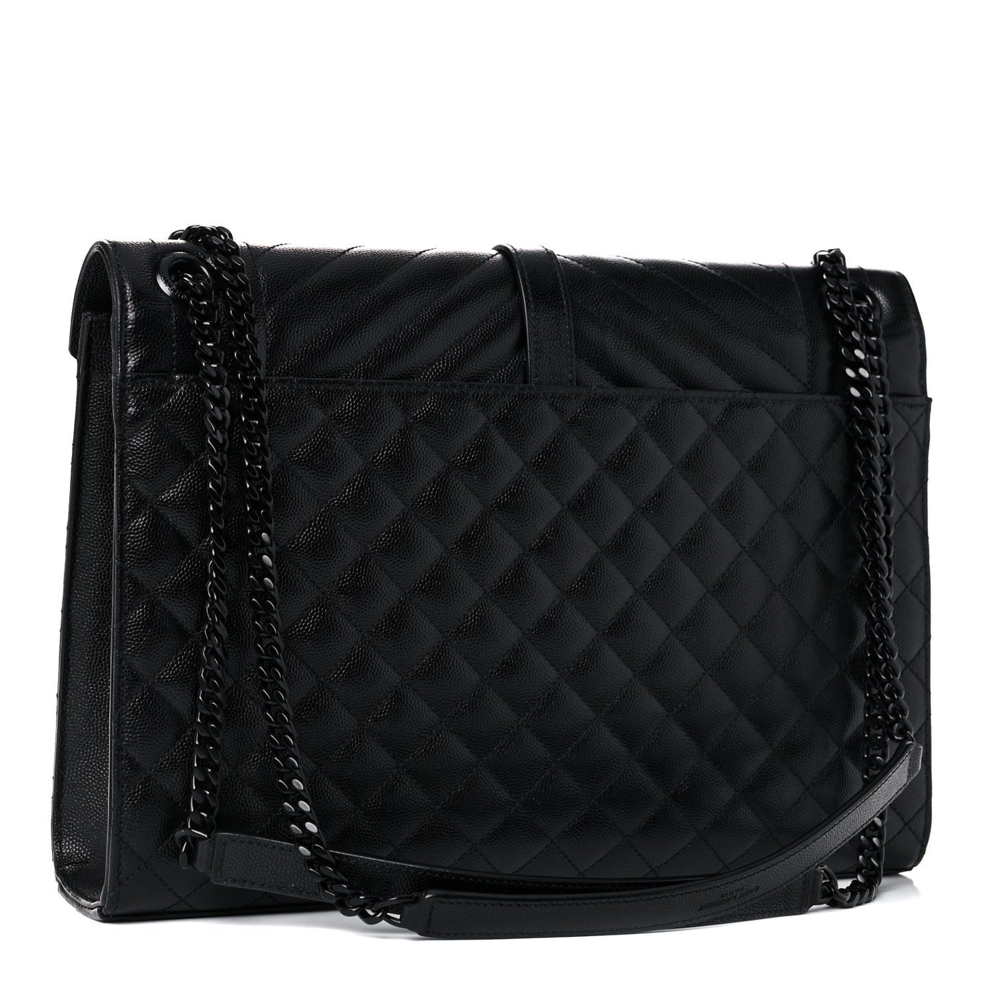 Grain De Poudre Textured Mixed Matelasse Large Triquilt Monogram Monochrome Satchel Black