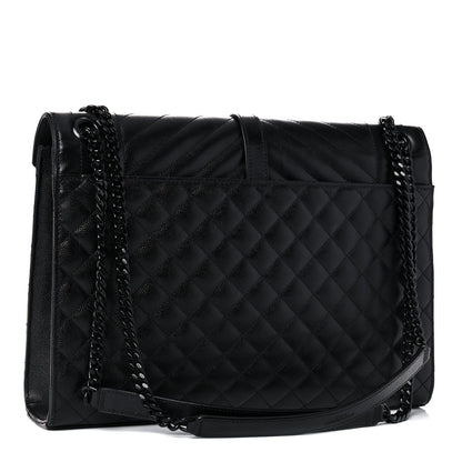 Saint Laurent Grain De Poudre Textured Mixed Matelasse Large Triquilt Monogram Monochrome Satchel Black 2 of 9