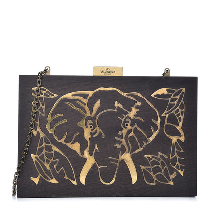 Valentino Garavani Wood Elephant Minaudiere Clutch Black 1 of 12