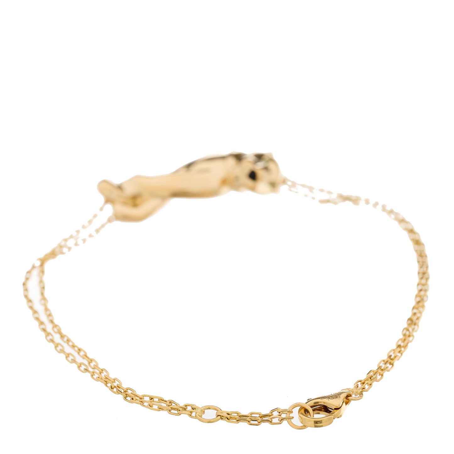 18K Yellow Gold Tsavorite Black Onyx Panthere Double Chain Bracelet