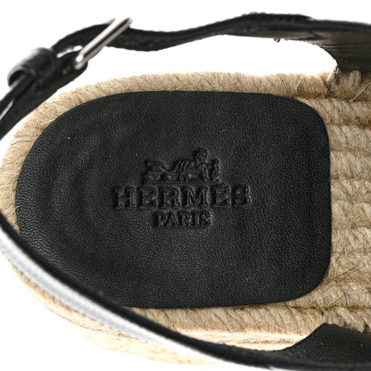 Hermes Goatskin Envie 30 Espadrille Wedge Sandals 36 Black 7 of 9