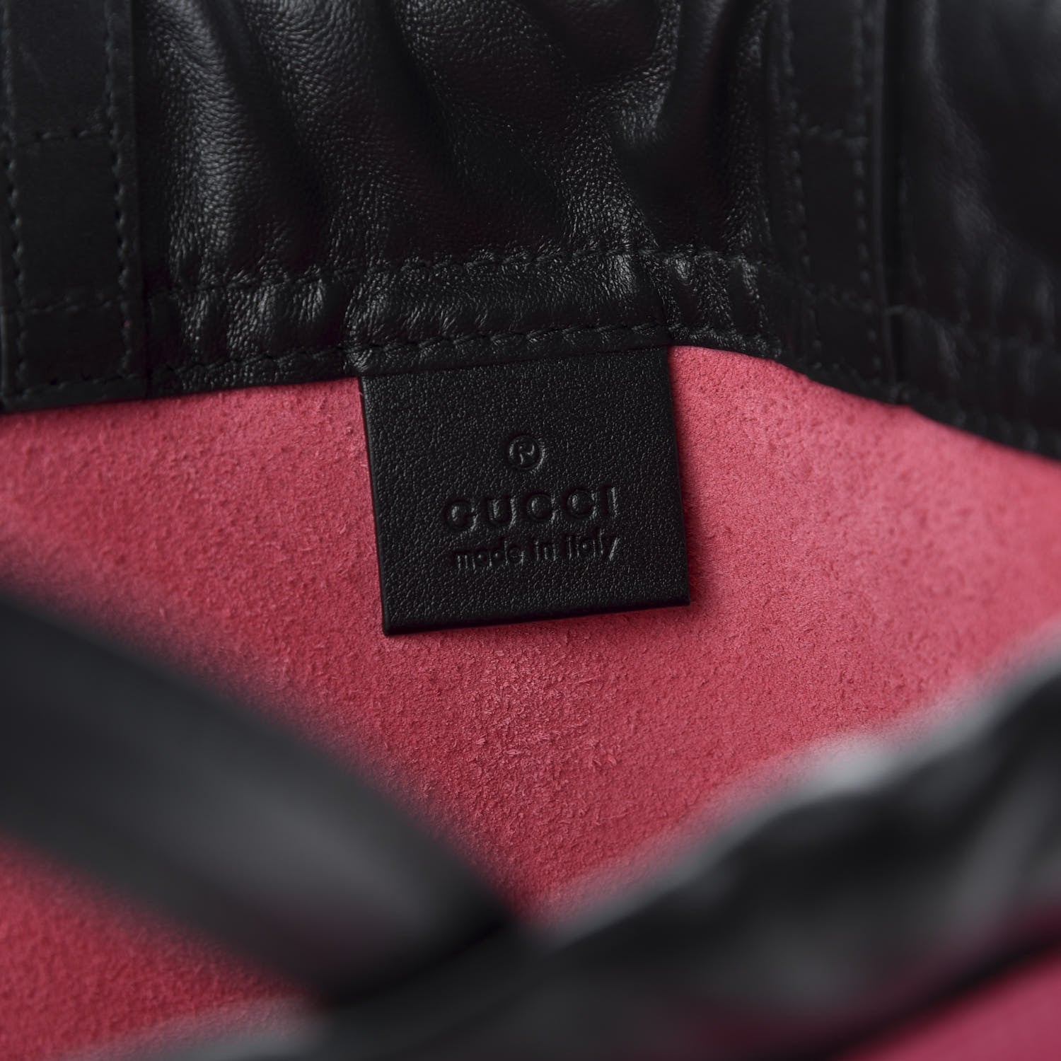 Gucci Grained Calfskin Logo Drawstring Backpack Box Pink Green Black 8 of 9