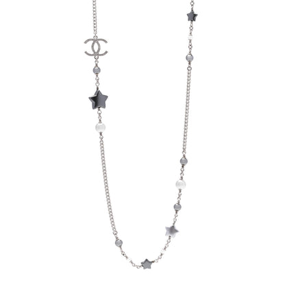 Chanel Resin Pearl Star CC Necklace Grey Silver 1 of 5