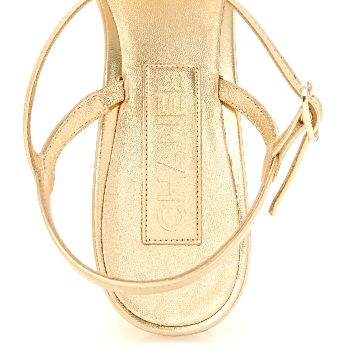 Chanel Metallic Lambskin CC Strappy Sandals 38 Gold 7 of 12