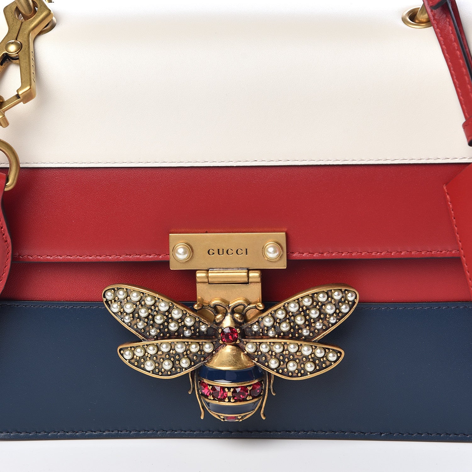Gucci Calfskin Sylvie Web Queen Margaret Shoulder Bag Blue Agata Hibiscus Red Mystic White 10 of 14