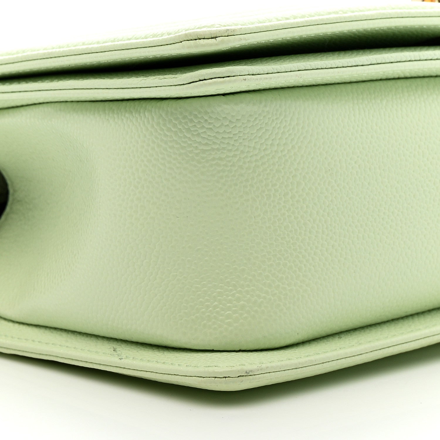 Chanel Caviar Chevron Quilted Medium Boy Flap Light Green 9 of 10