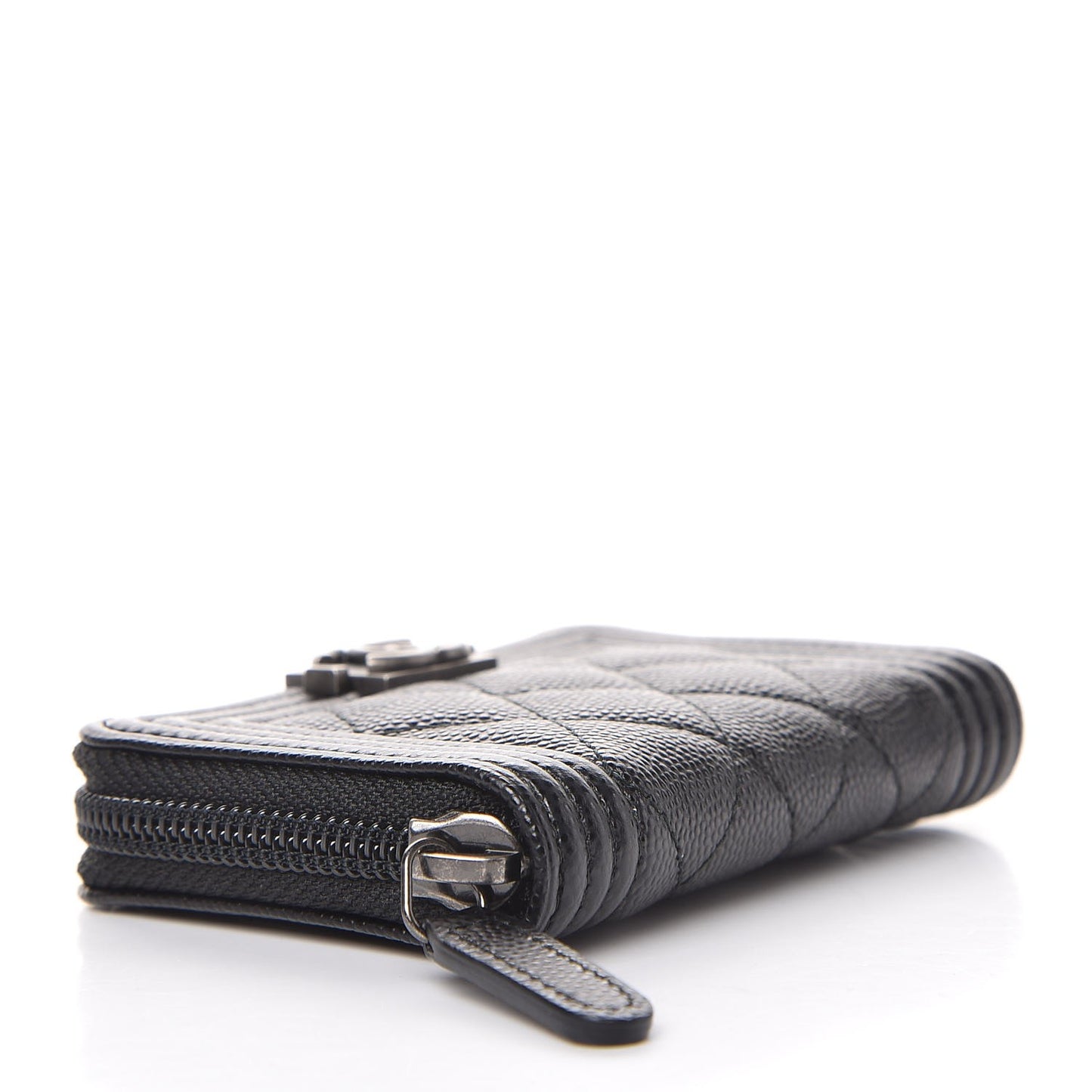 Caviar Quilted Boy Zip Around Coin Purse Wallet Black