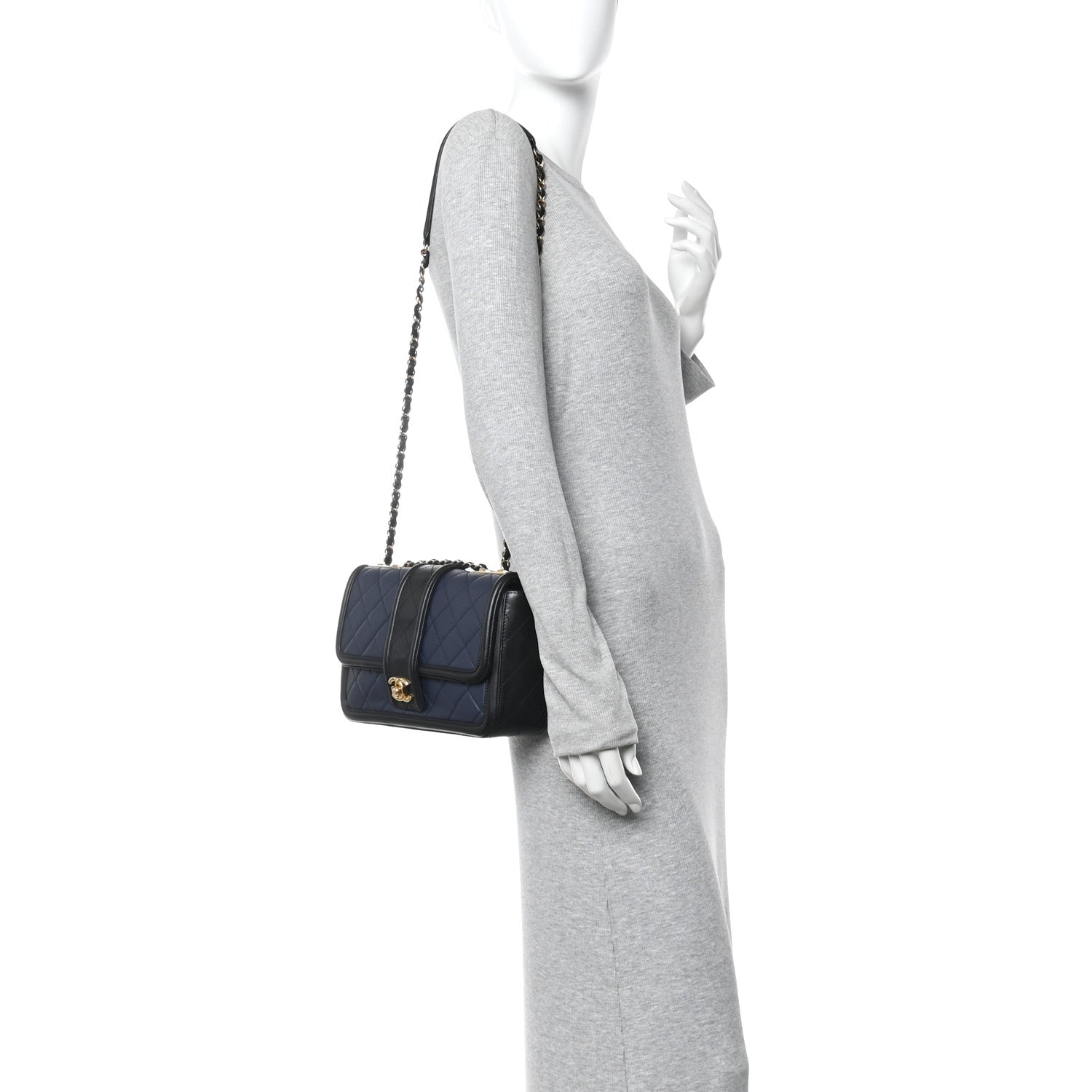 Chanel Lambskin Quilted Medium Elegant CC Flap Navy Black 2 of 13