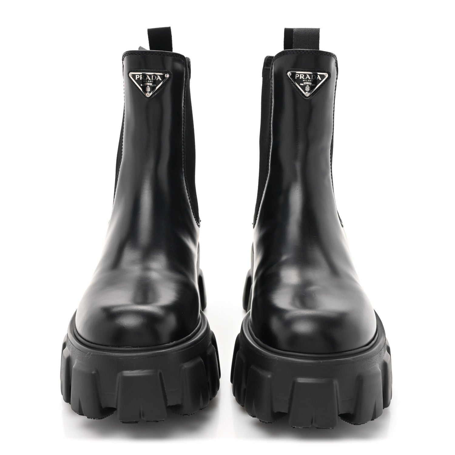 Prada Spazzolato Rois Triangle Monolith Chelsea 55mm Boots 38 Black 2 of 11