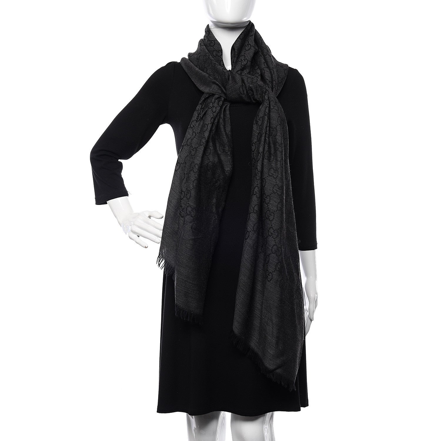 Gucci Wool Silk GG Monogram GGNat Scarf Anthracite 2 of 4