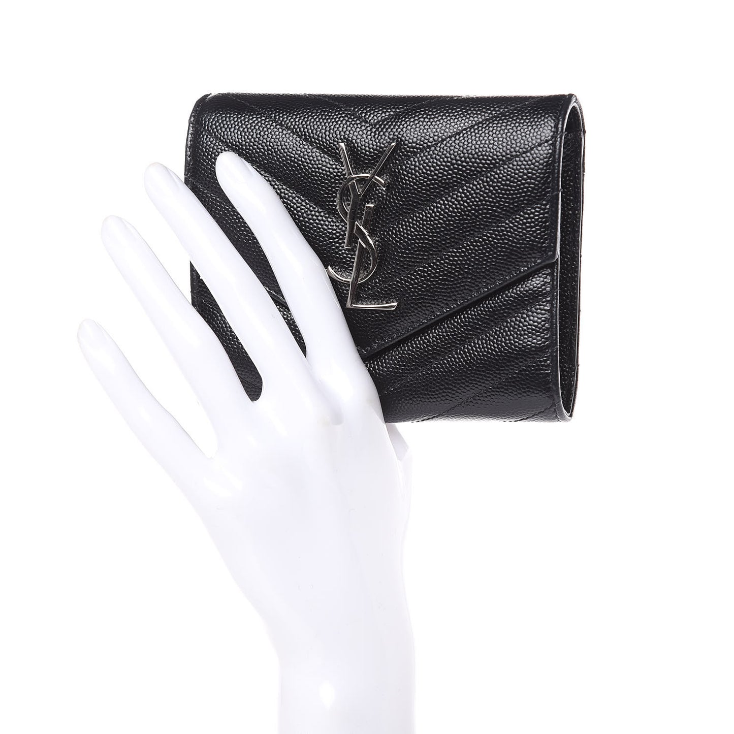 Grain De Poudre Matelasse Chevron Monogram Compact Tri Fold Wallet Black