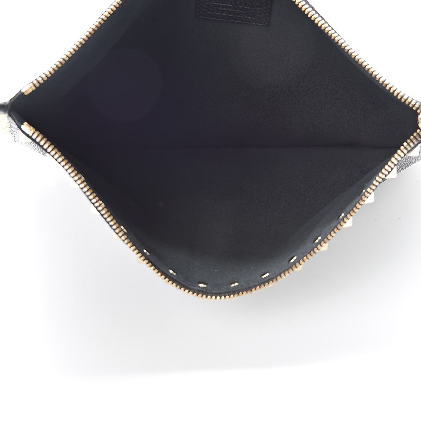 Pebbled Calfskin Large Rockstud Zip Pouch Black