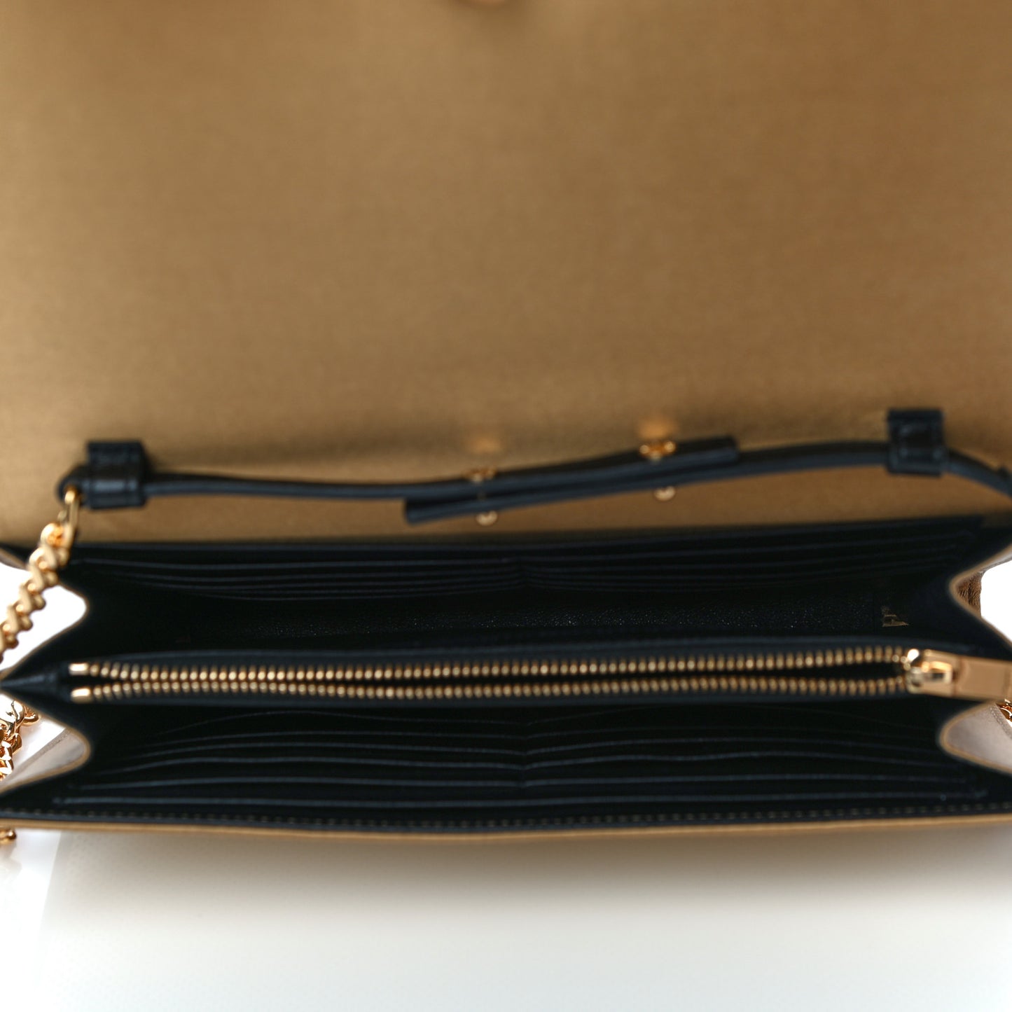 Sequin Monogram Chain Wallet Gold