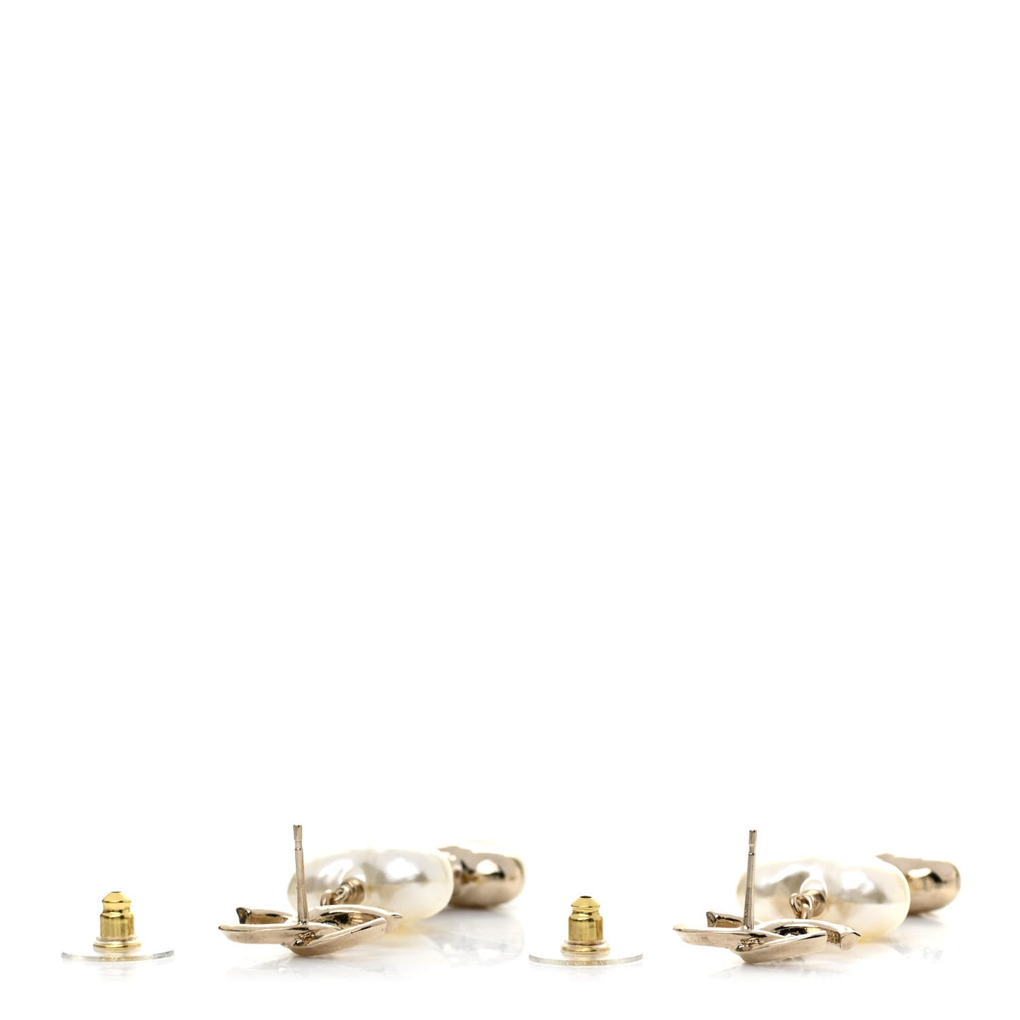 Pearl CC Double Heart Drop Earrings Gold