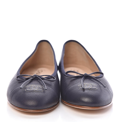 Chanel Caviar CC Cap Toe Ballerina Flats 40.5 Marine 2 of 10