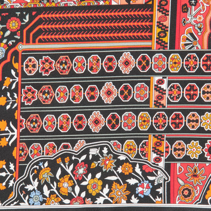 Hermes Silk Gavroche Tapis Persan Zoom Pocket Square Scarf Rouge Orange Black 5 of 7