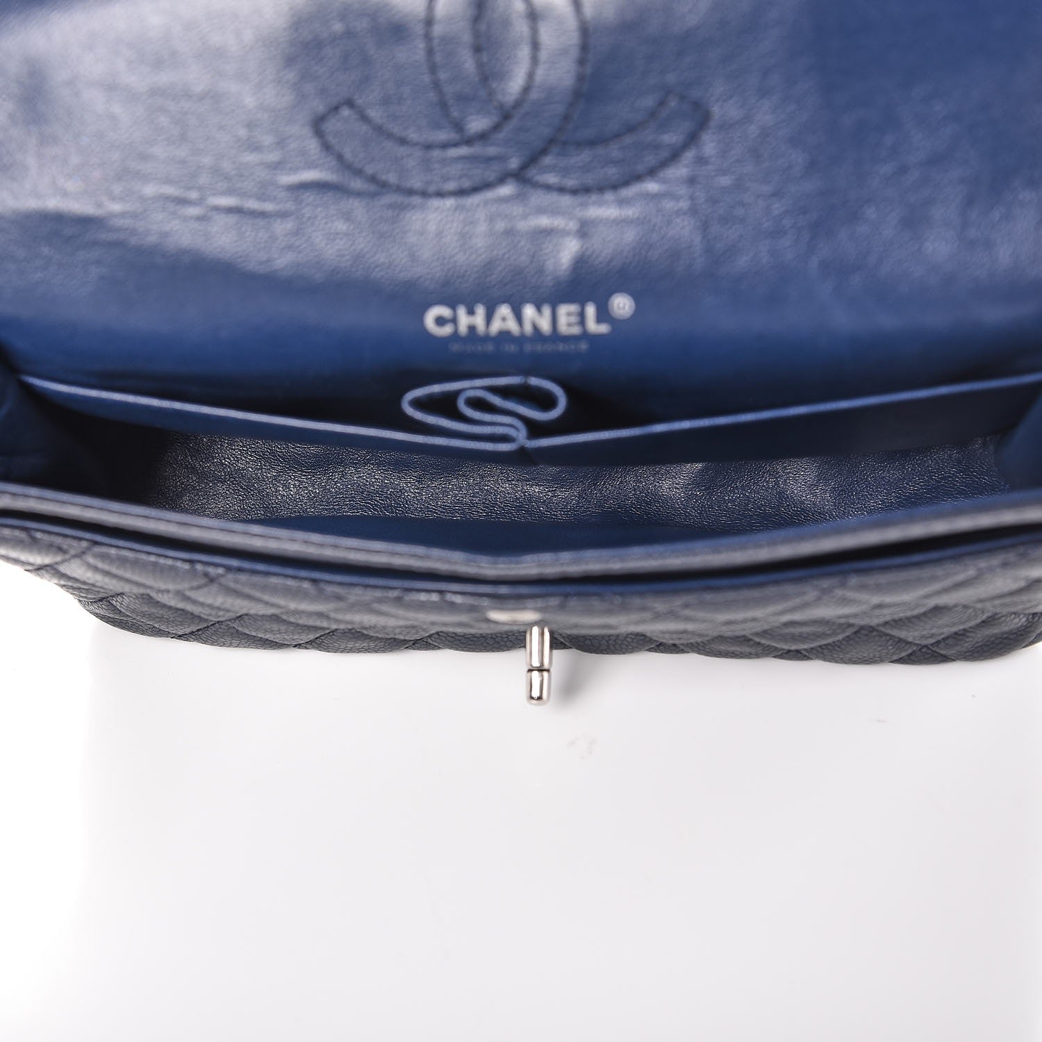 Chanel Washed Caviar Quilted Medium Double Flap Dark Blue 5 of 12
