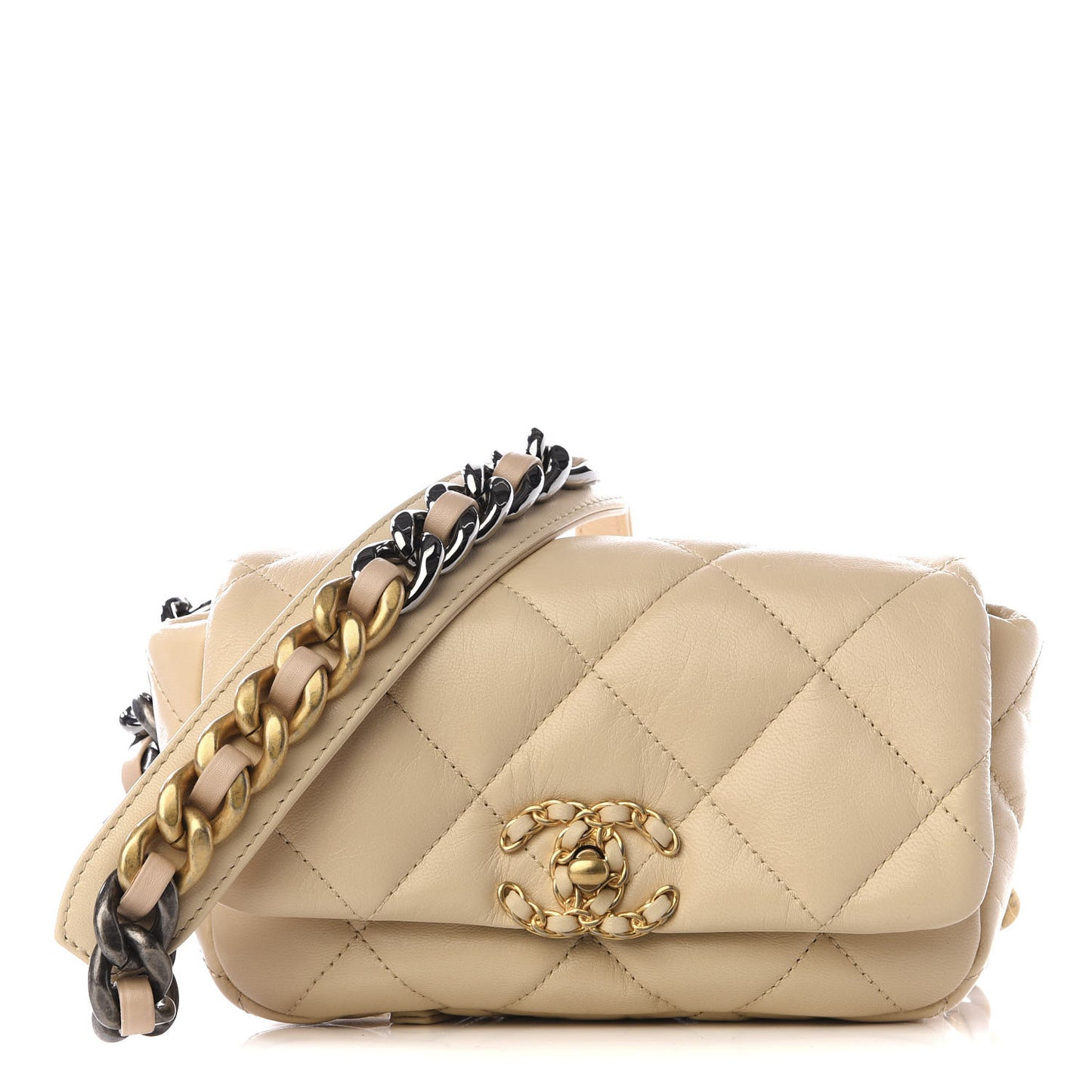 Lambskin Quilted 19 Waist Bag Light Beige