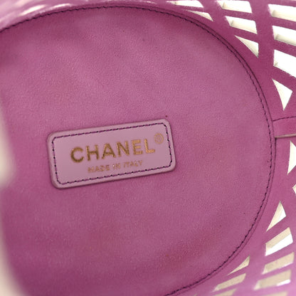 Chanel Lambskin Sea Through Bucket Drawstring Bag White Multicolor 6 of 14