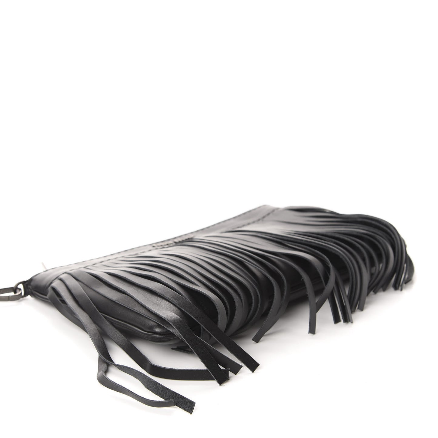 Calfskin Fringe Wrislet Pochette Black