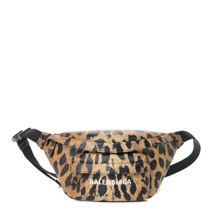 Balenciaga Calfskin Printed Leopard Everyday Logo Beltpack XS Beige White 1 of 8