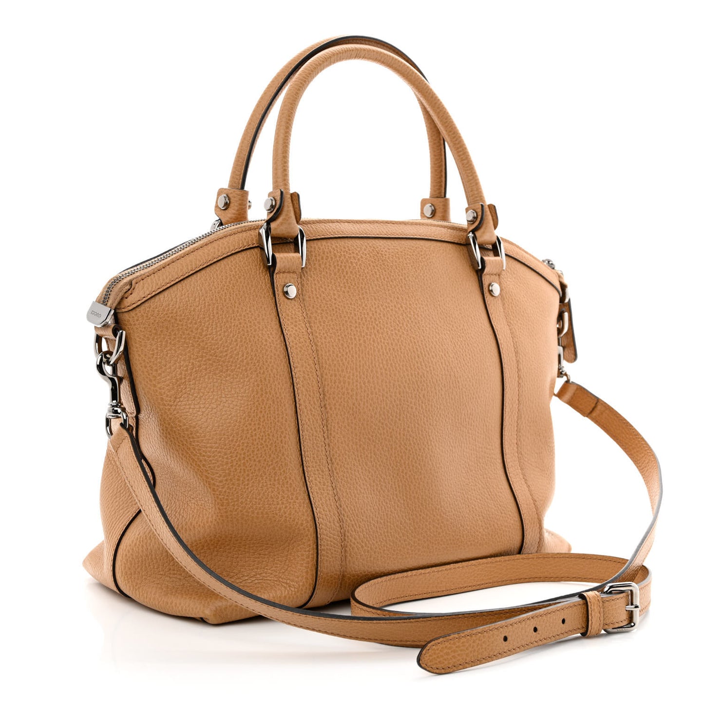 Pebbled Calfskin Medium GG Convertible Dome Satchel Beige
