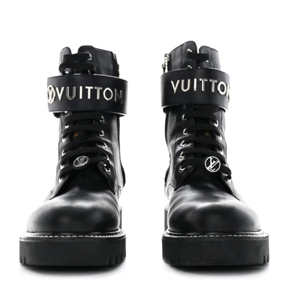 Louis Vuitton Calfskin Territory Flat Ranger Boots 37.5 Black 2 of 8