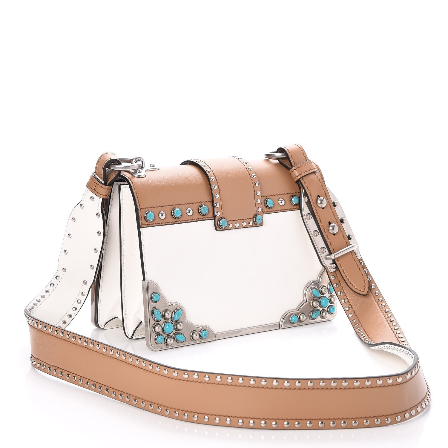 Prada City Calf Studded Folk Cahier Bag White Caramel 3 of 8