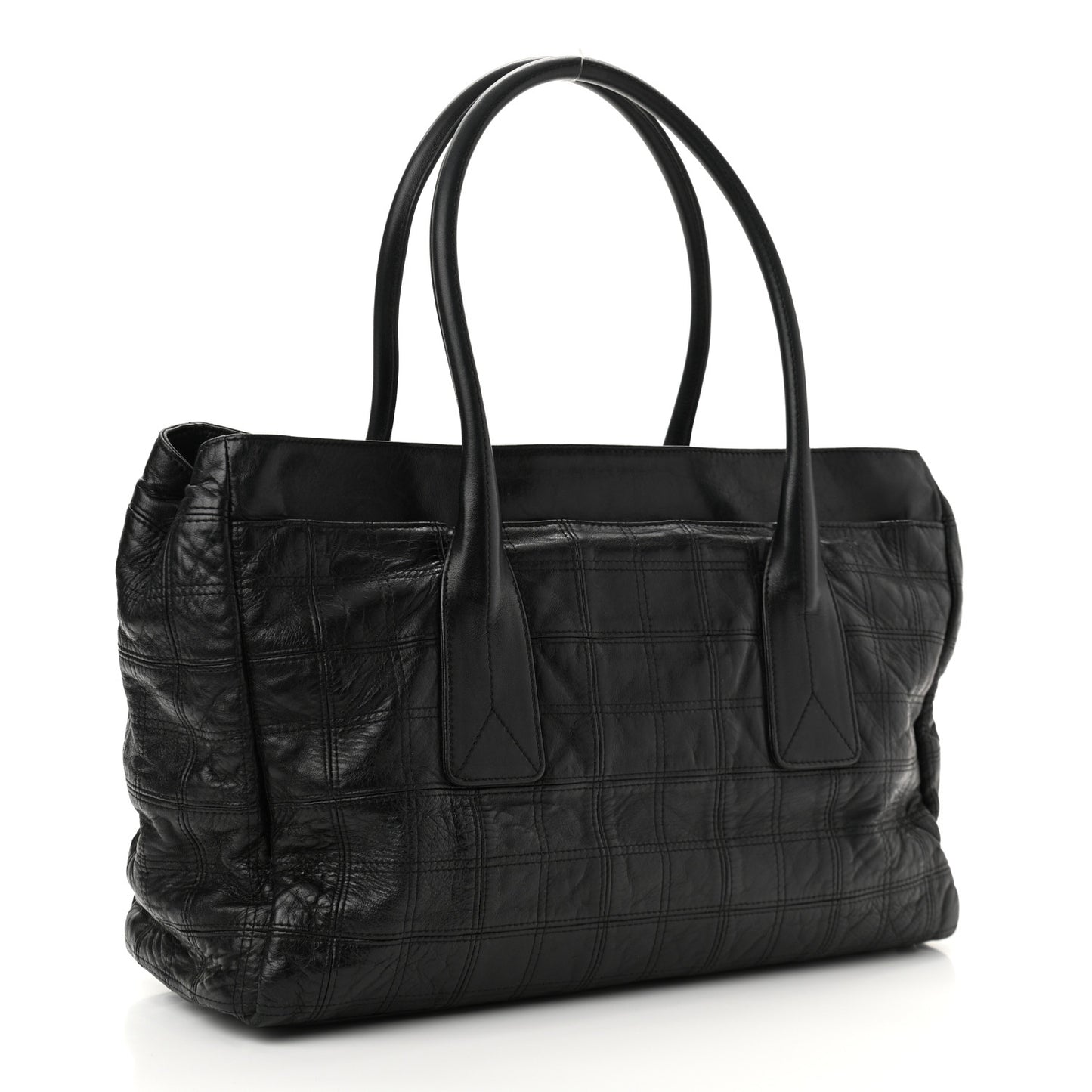 Lambskin Square Stitched Lax Large Tote Black