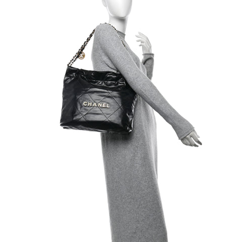 Shiny Calfskin Quilted Small Chanel 22 Black