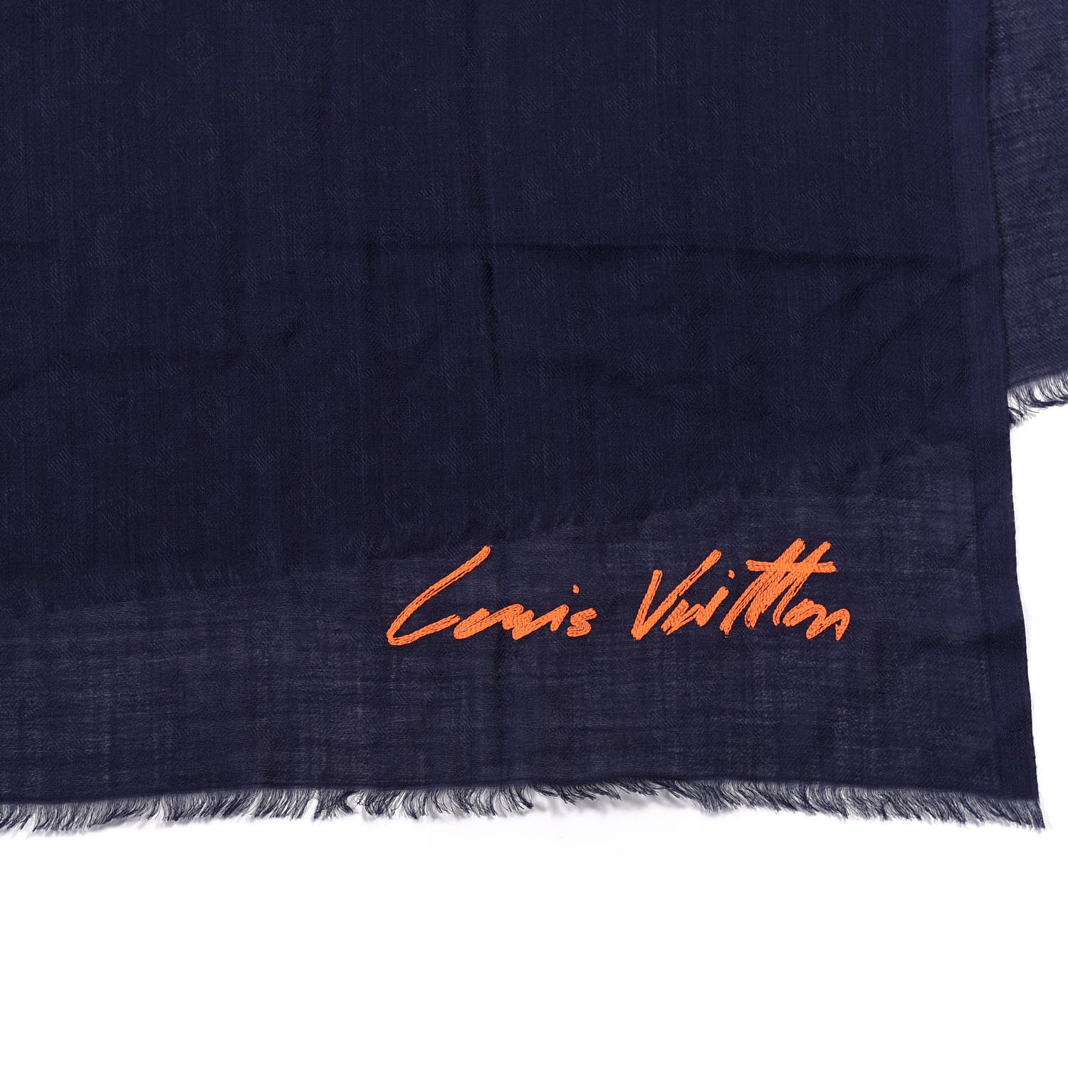 Louis Vuitton Wool Monogram Logo Scarf Navy 3 of 4