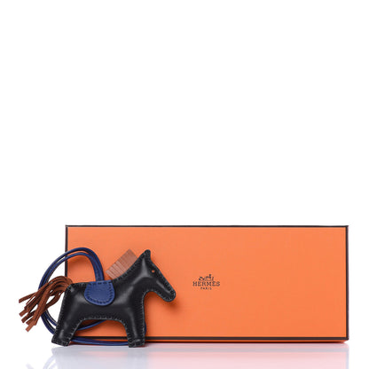 Hermes Milo Lambskin Grigri Rodeo Horse Bag Charm PM Black Bleu Saphir Gold 6 of 10