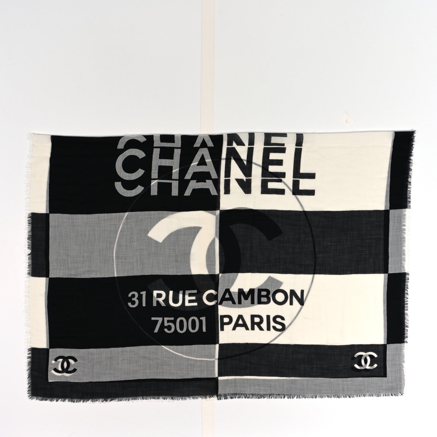 Chanel Cashmere CC Rue Cambon Fringe Scarf Black 4 of 4