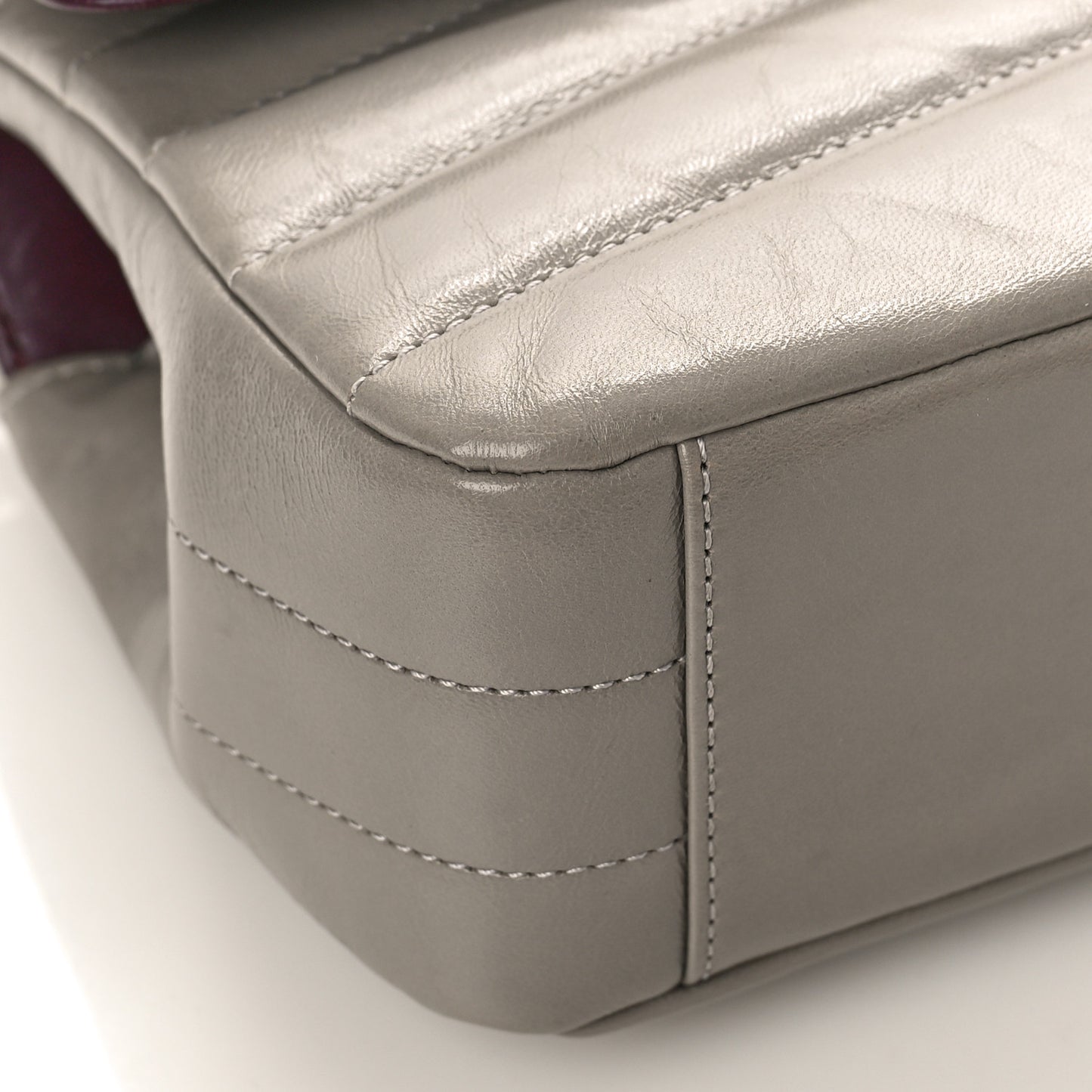 Shiny Lambskin Quilted Small Chevron Miroir Grey