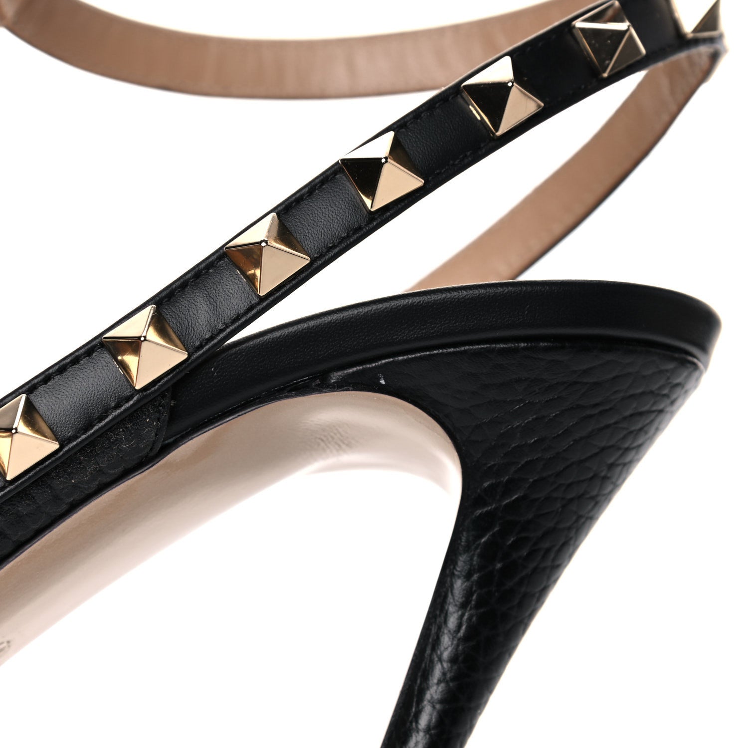 Valentino Garavani Pebbled Calfskin Rockstud Ankle Strap Pumps 38 Black 11 of 14
