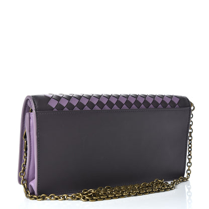 Bottega Veneta Nappa Intrecciato Checker Continental Wallet on Chain Quetsche Wisteria 3 of 7