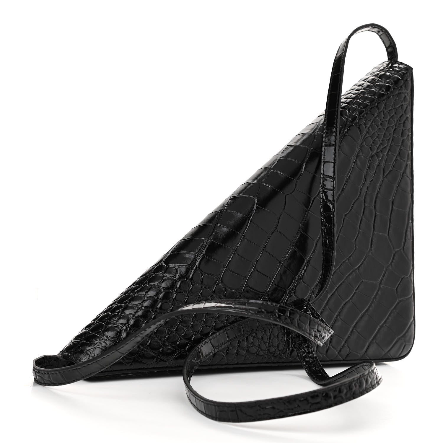 Balenciaga Calfskin Logo Crocodile Embossed Triangle Clutch Black White 3 of 9