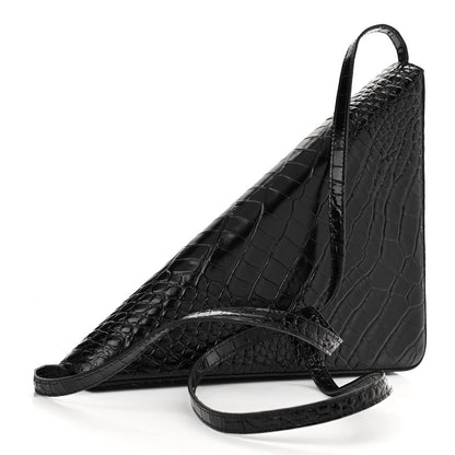 Balenciaga Calfskin Logo Crocodile Embossed Triangle Clutch Black White 3 of 9