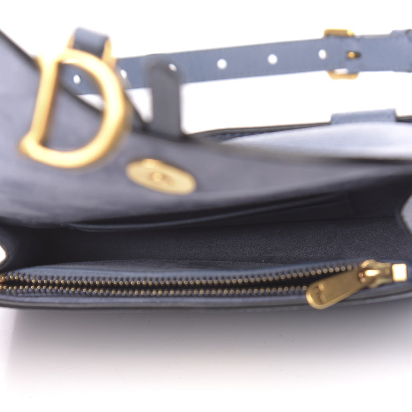 Grained Calfskin Saddle Belt Clutch Denim Blue