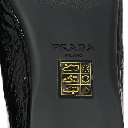 Prada Patent Metal Triangle Logo Ballet Flats 37 Black 7 of 8