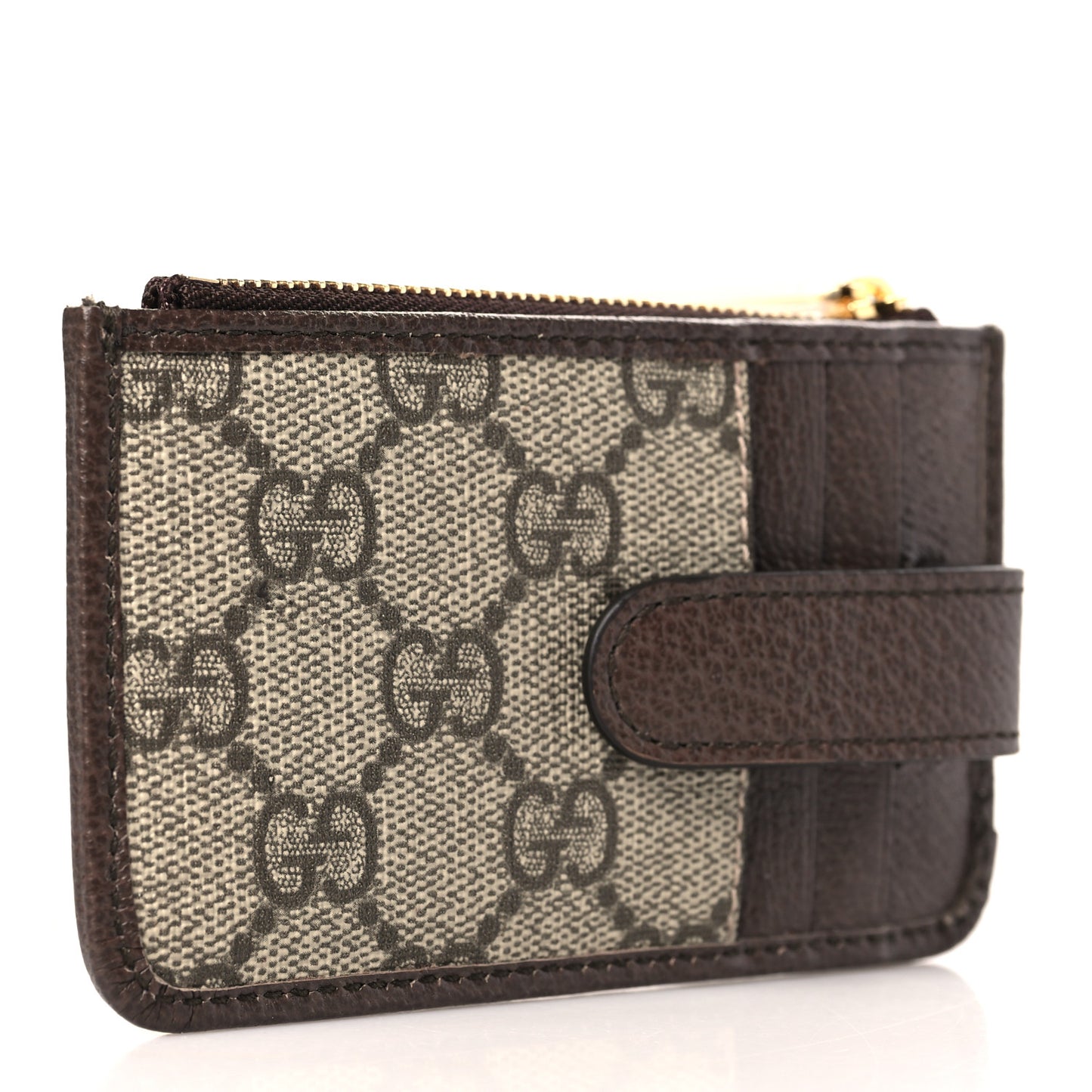 GG Supreme Monogram Web Ophidia Zip Card Case Brown