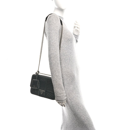 Prada Soft Calfskin Impunture Diagramme Large Chain Flap Shoulder Bag Black 2 of 11