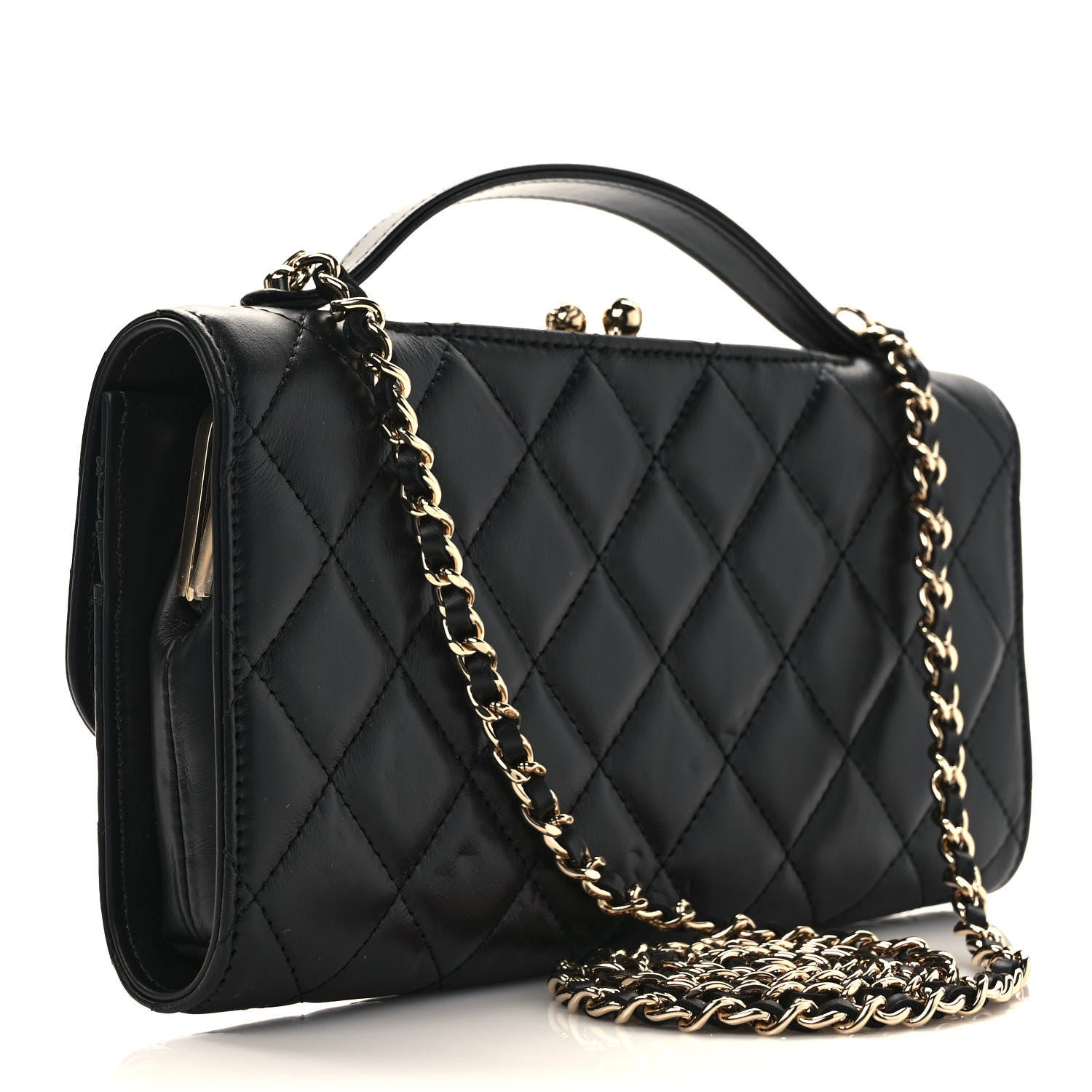Chanel Shiny Calfskin Quilted Flap Phone Holder With Chain Black 3 of 9