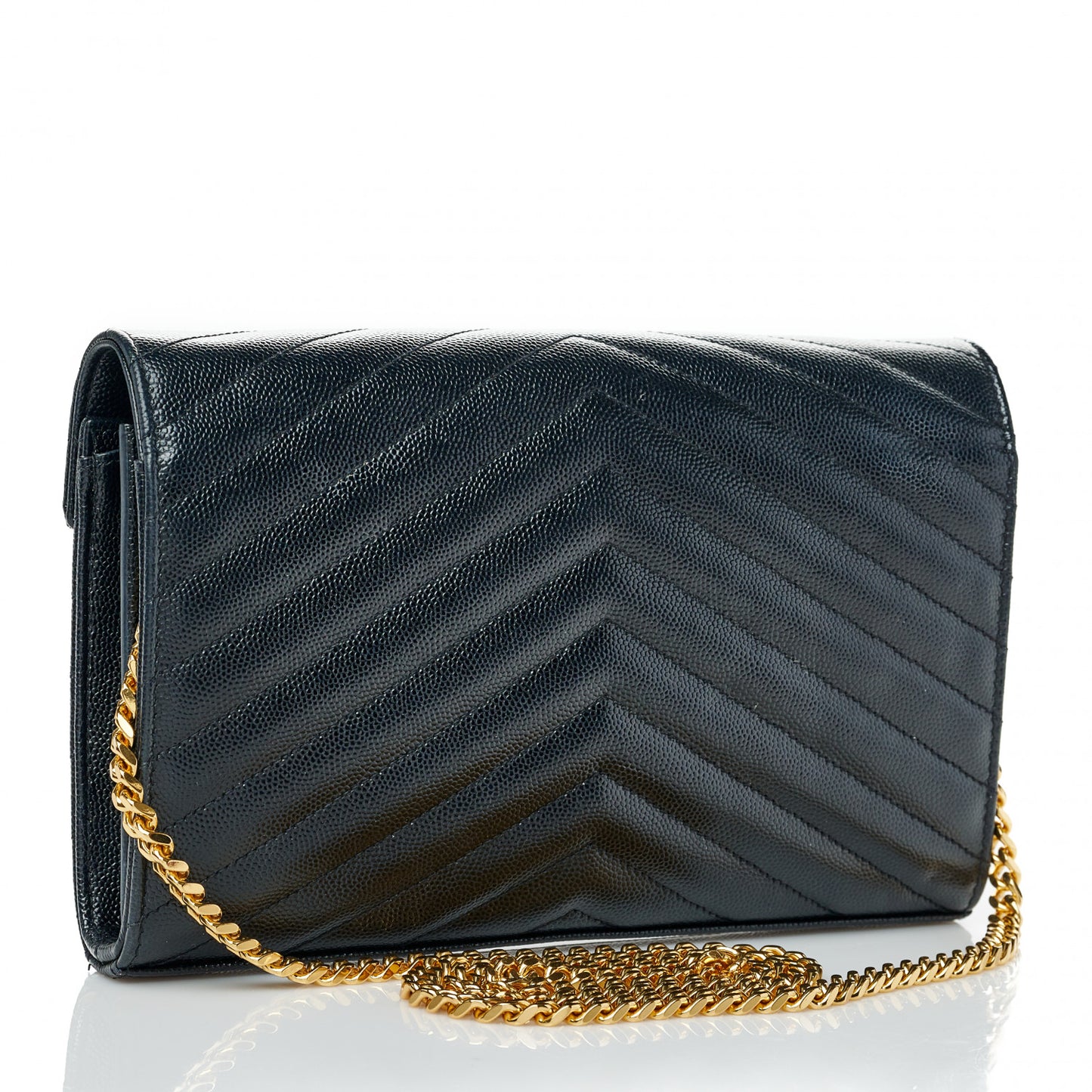 Grain De Poudre Matelasse Chevron Monogram Chain Wallet Black