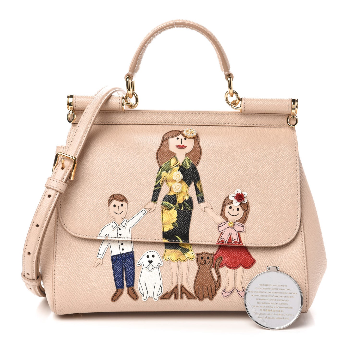 Dauphine Medium DG Family Patch Miss Sicily Satchel Beige