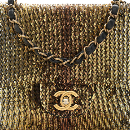 Chanel Sequin Medium Single Flap Silver Gold 8 of 10