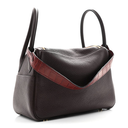 Hermes Taurillon Clemence Matte Niloticus Crocodile Touch Lindy 26 Rouge Sellier Bourgogne 2 of 11
