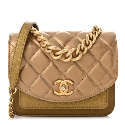 Chanel Metallic Calfskin Caviar Quilted Mini Chain Handle Flap Gold 1 of 11