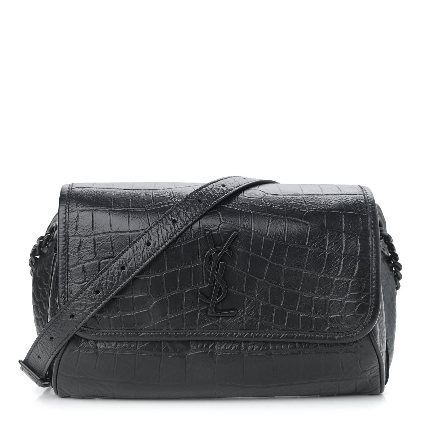 Crocodile Embossed Matelasse Monogram Niki Body Bag Black