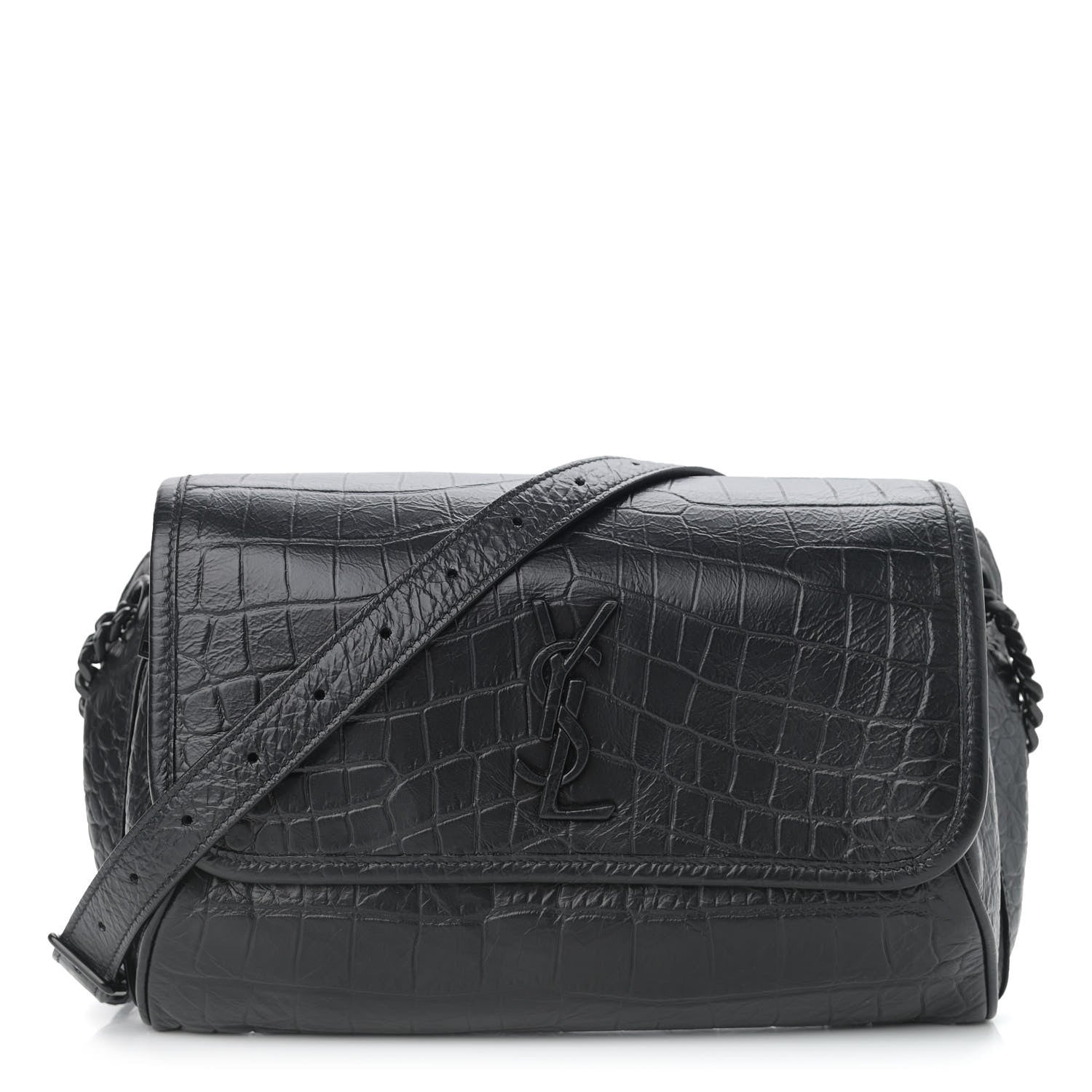 Saint Laurent Crocodile Embossed Matelasse Monogram Niki Body Bag Black 1 of 9